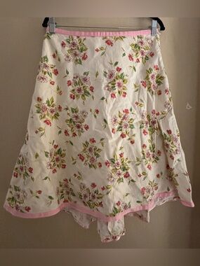 Sundance Cream Floral A-Line Linen Skirt with Pink Trim ~ Women’s 8
